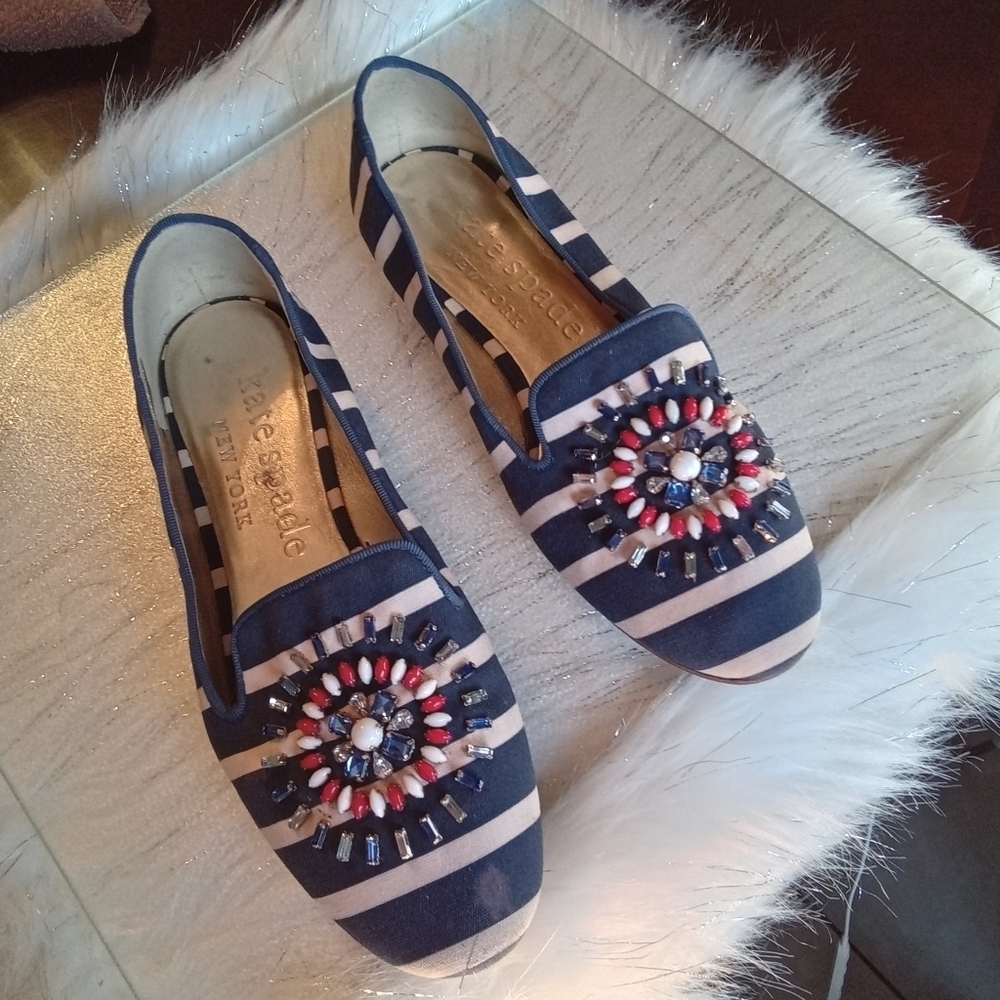 Kate Spade "Tia Firework" Loafers Embellished Canvas Slip-On Shoe Women Size 8.5 - Picture 8 of 16